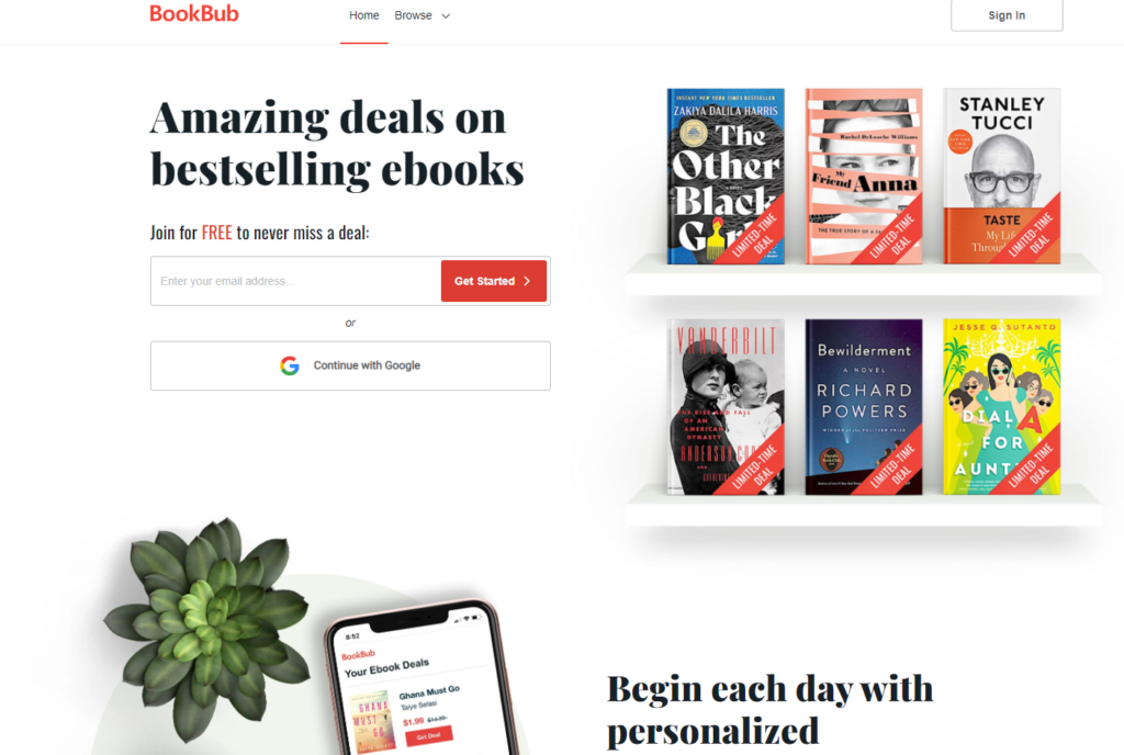 Screenshot of Bookbub dashboard